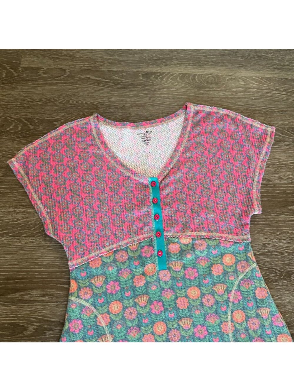 Natural Life Mix & Match Waffle Jumpsuit M Green Floral Boho Lounge Soft Colorfu - Picture 4 of 9